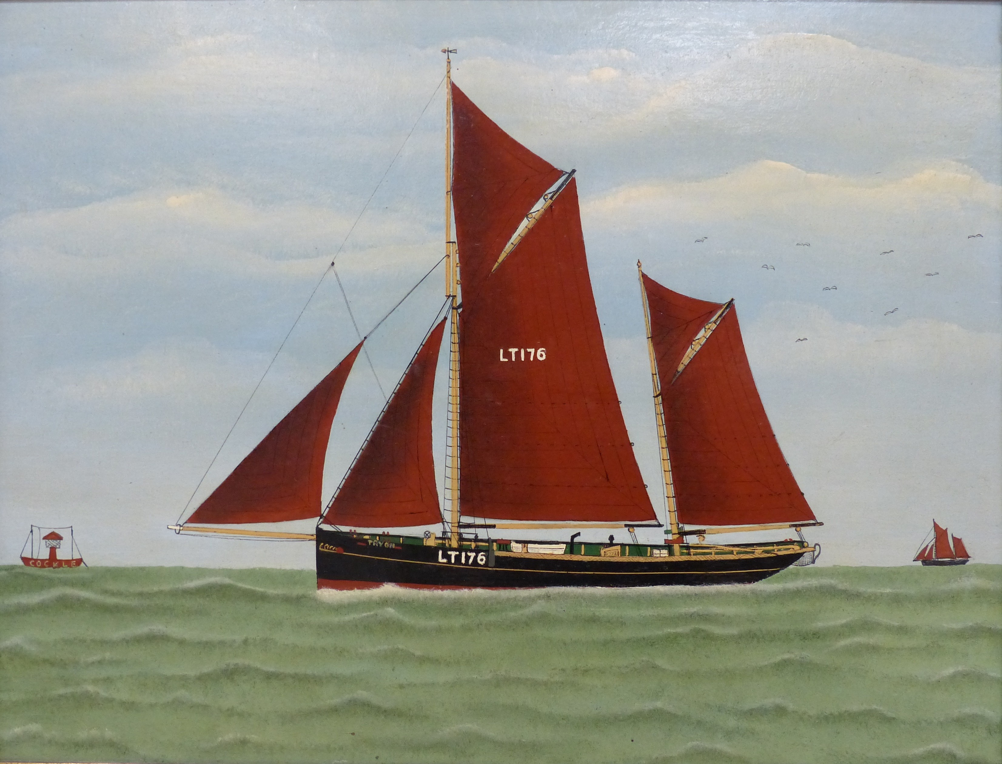 J. Saunders, oil on board, The Lowestoft beam trawler, signed, 46 x 36cm